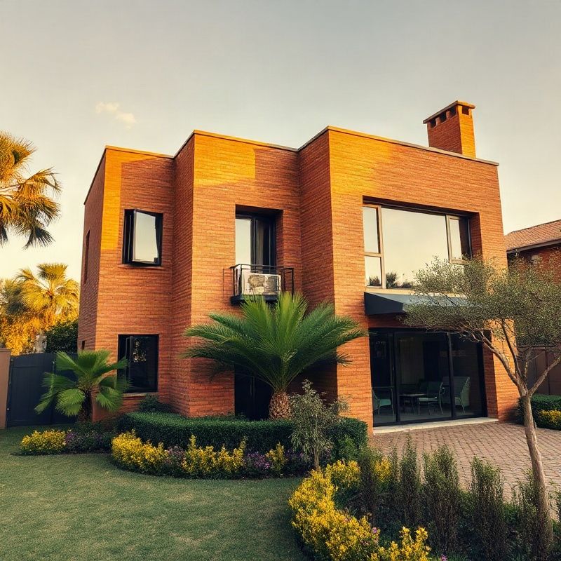 Modern amber-brick villa exterior in a Nakuru suburb